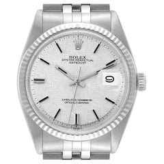 Rolex Datejust Steel White Gold Silver Linen Dial Vintage Mens Watch 1601