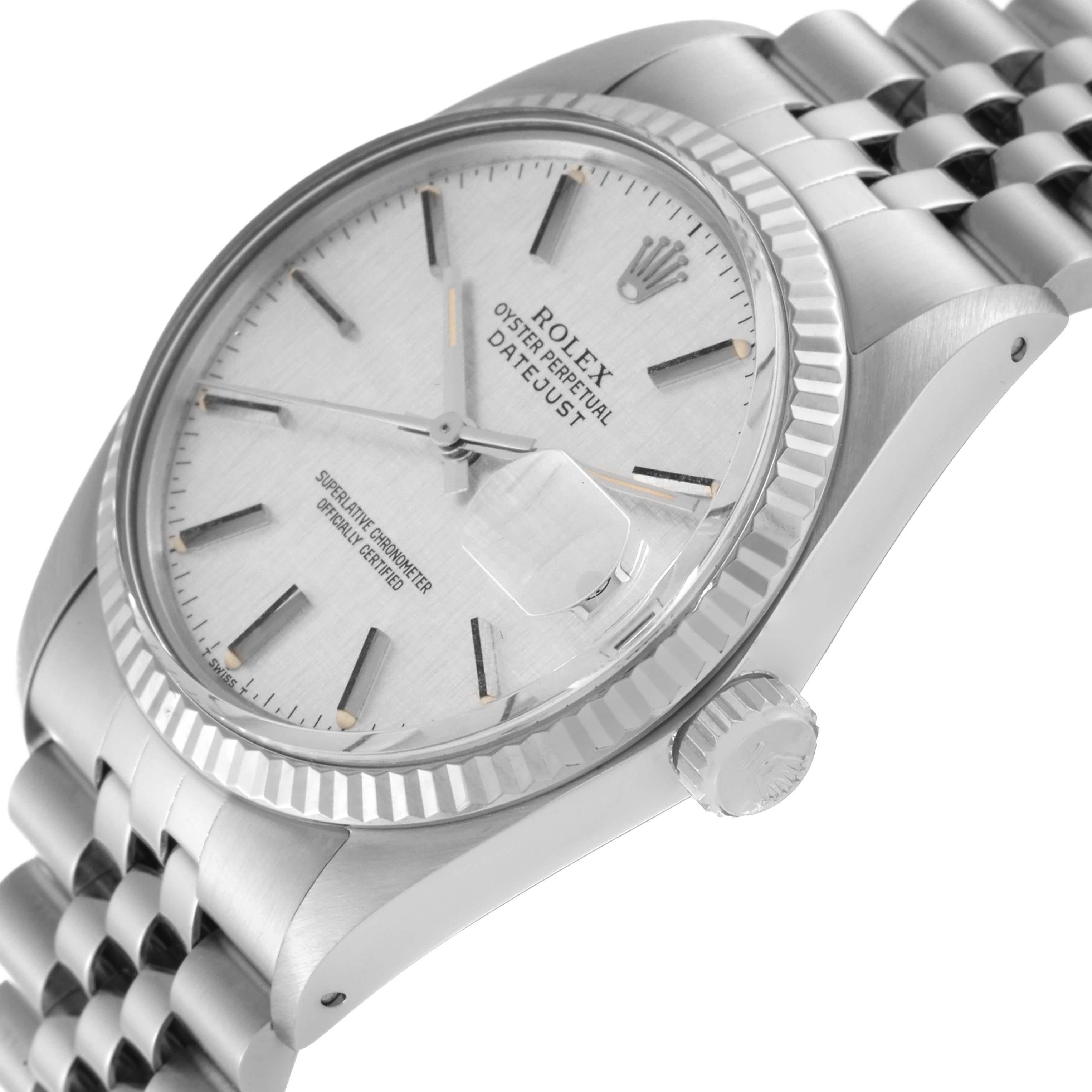 Rolex Datejust Steel White Gold Silver Linen Dial Vintage Mens Watch 16014 In Good Condition In Atlanta, GA