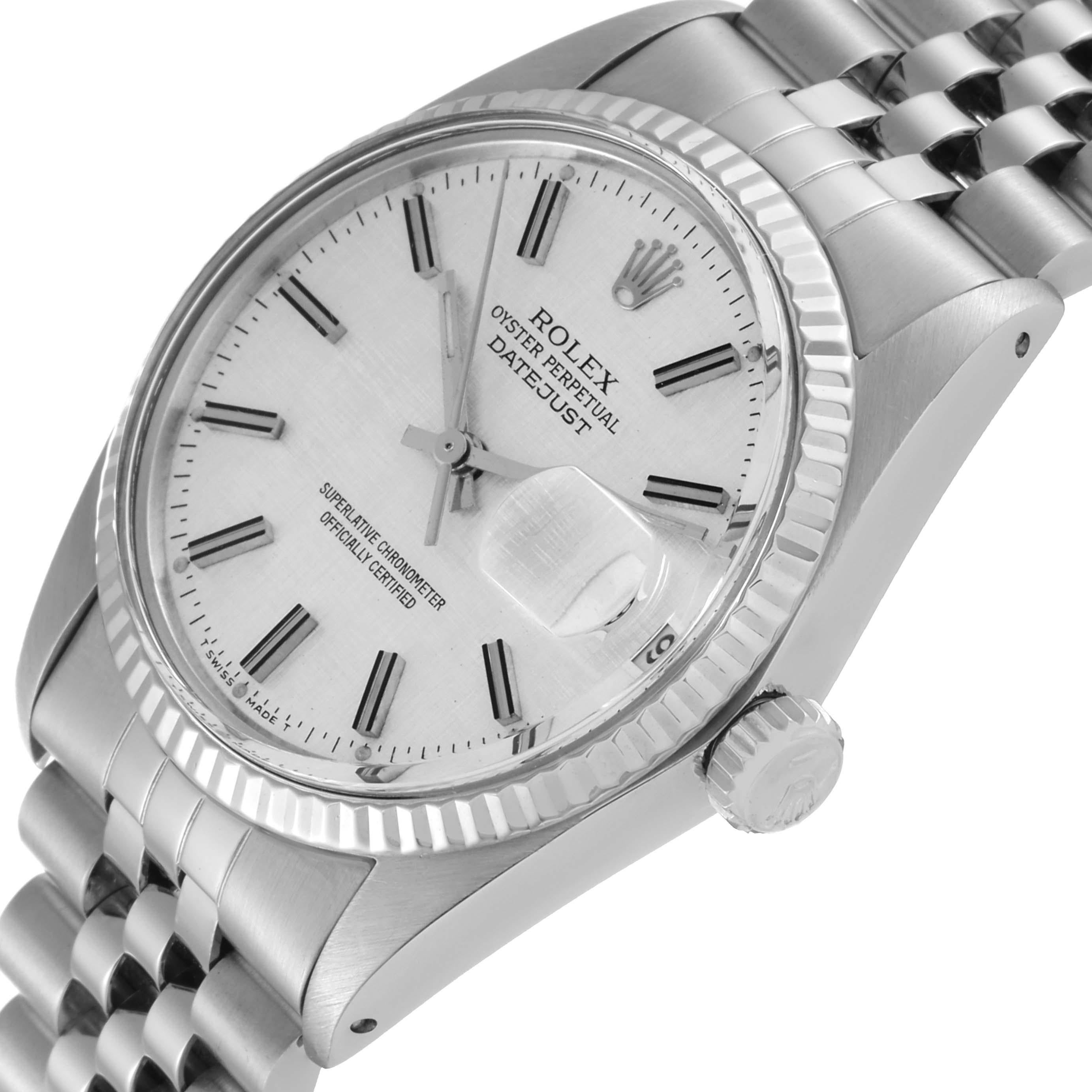 Men's Rolex Datejust Steel White Gold Silver Linen Dial Vintage Mens Watch 16014