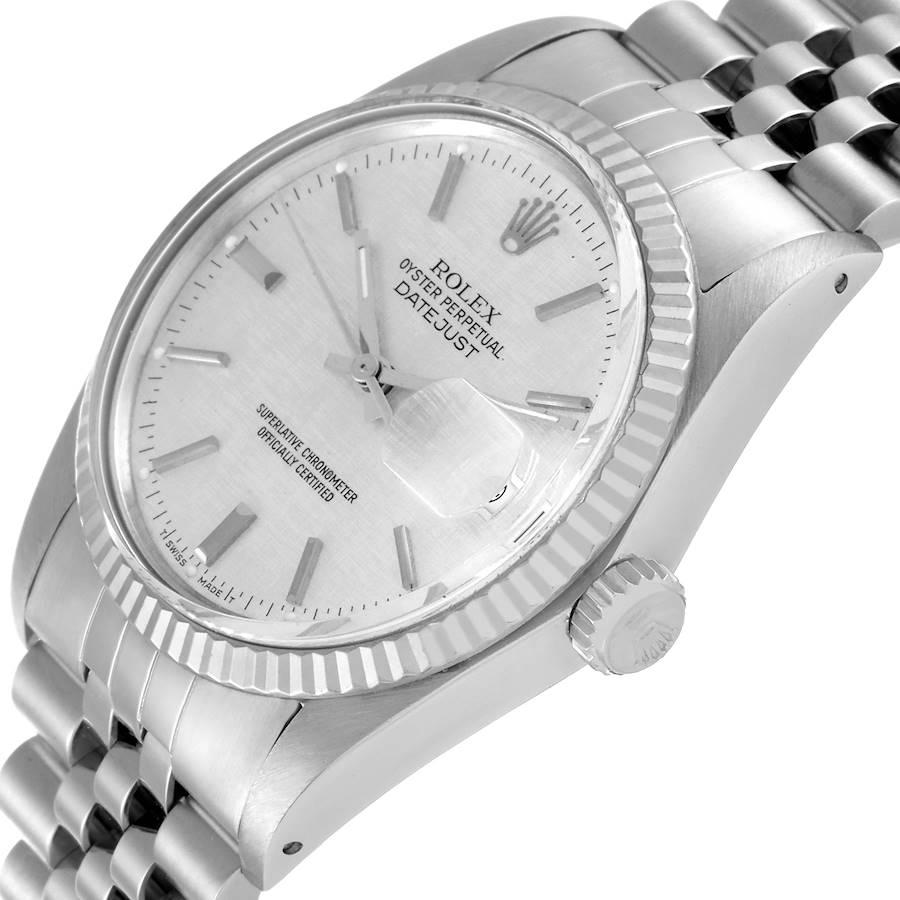 Rolex Datejust Steel White Gold Silver Linen Dial Vintage Mens Watch 16014 In Good Condition In Atlanta, GA