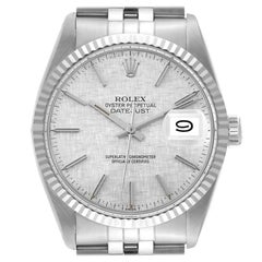 Rolex Datejust Steel White Gold Silver Linen Dial Vintage Mens Watch 16014