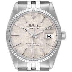 Rolex Datejust Steel White Gold Silver Linen Dial Vintage Mens Watch 16014