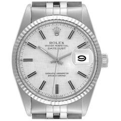 Rolex Datejust Steel White Gold Silver Linen Dial Vintage Mens Watch 16014