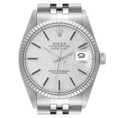 Rolex Datejust Steel White Gold Silver Linen Dial Vintage Mens Watch 16014
