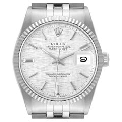 Rolex Datejust Steel White Gold Silver Linen Dial Vintage Mens Watch 16014