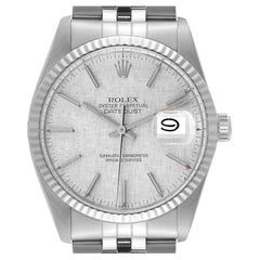 Rolex Datejust Steel White Gold Silver Linen Dial Vintage Mens Watch 16014