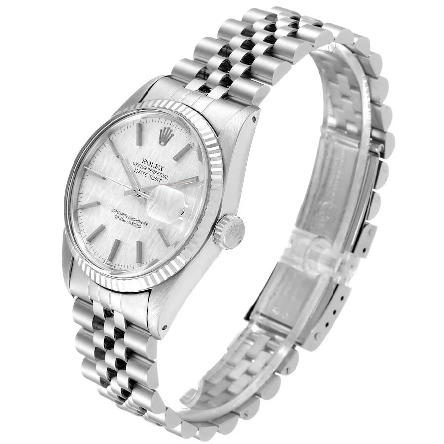 Men's Rolex Datejust Steel White Gold Silver Linen Dial Vintage Watch 16014