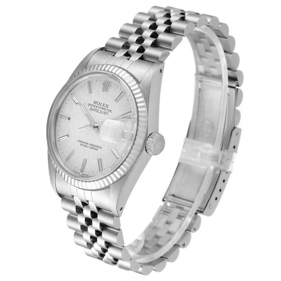Men's Rolex Datejust Steel White Gold Silver Linen Dial Vintage Watch 16014 For Sale
