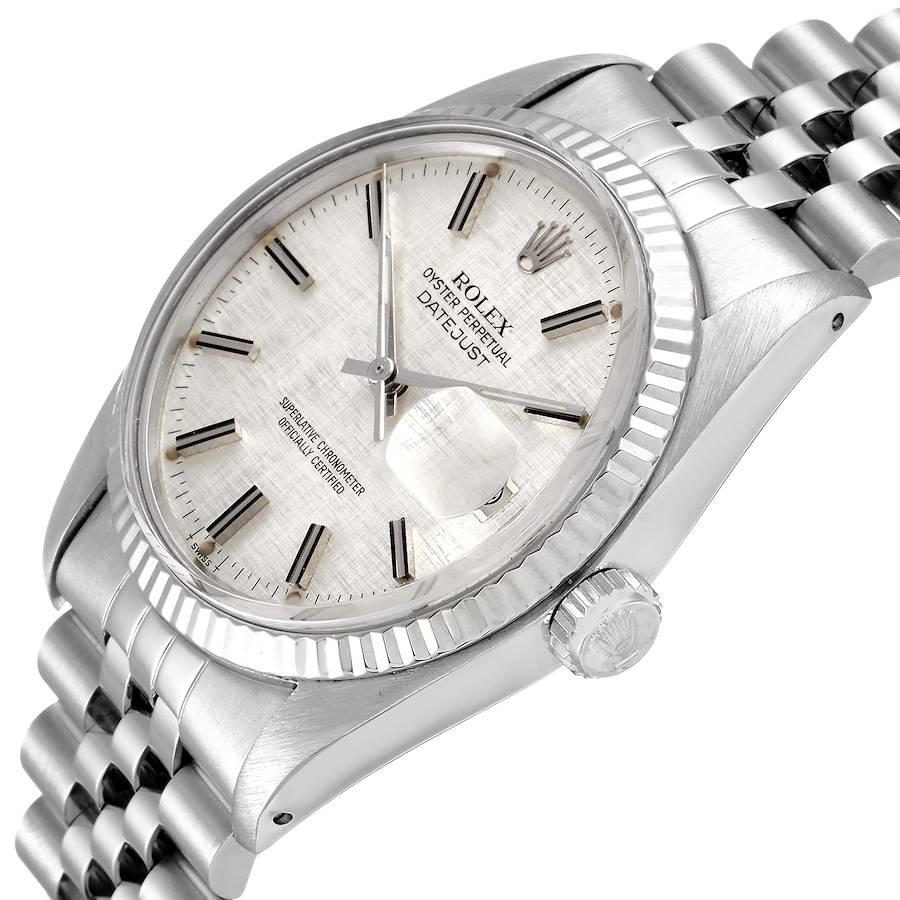 Rolex Datejust Steel White Gold Silver Linen Dial Vintage Watch 16014 For Sale 1