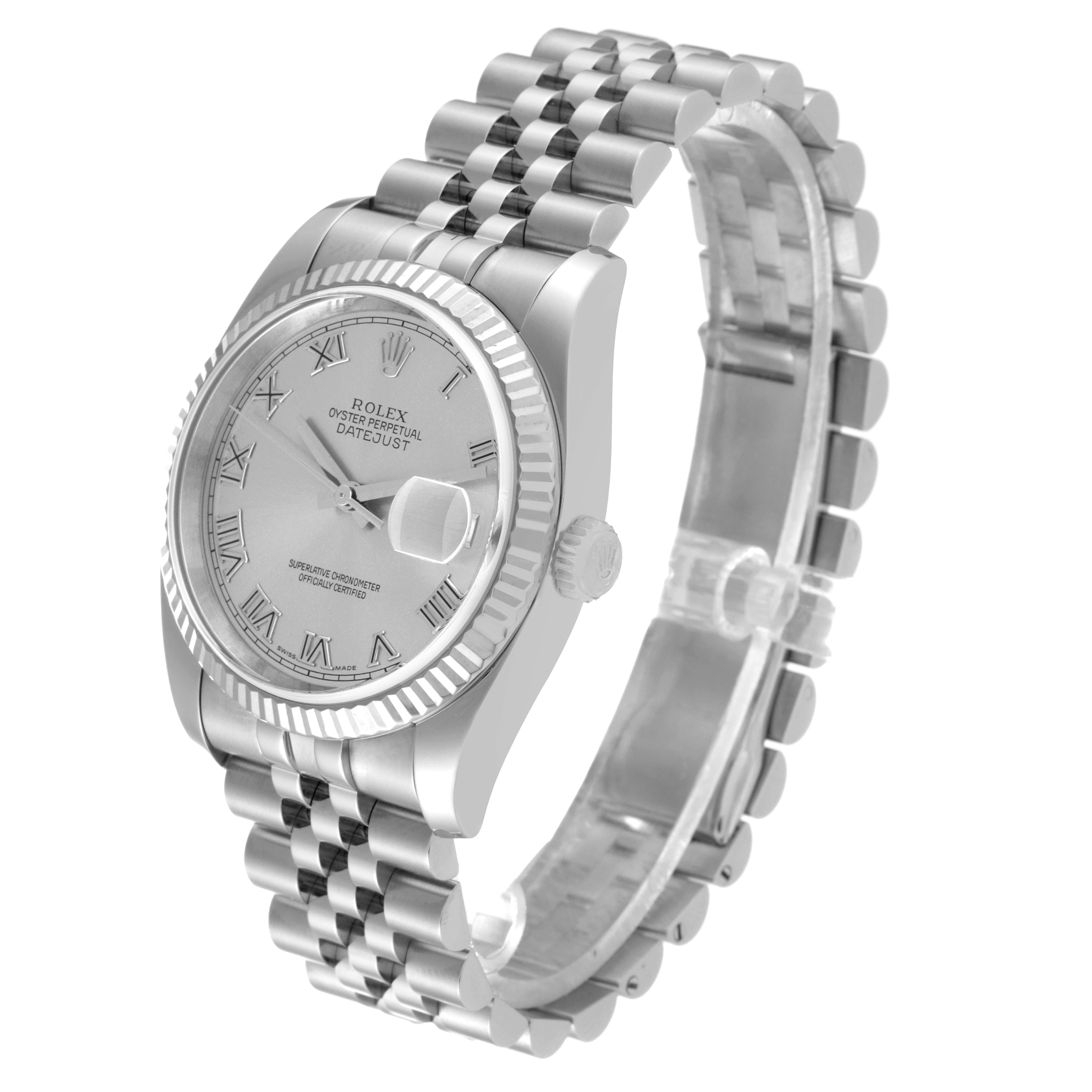 Rolex Datejust Steel White Gold Silver Roman Dial Mens Watch 116234 For Sale 8