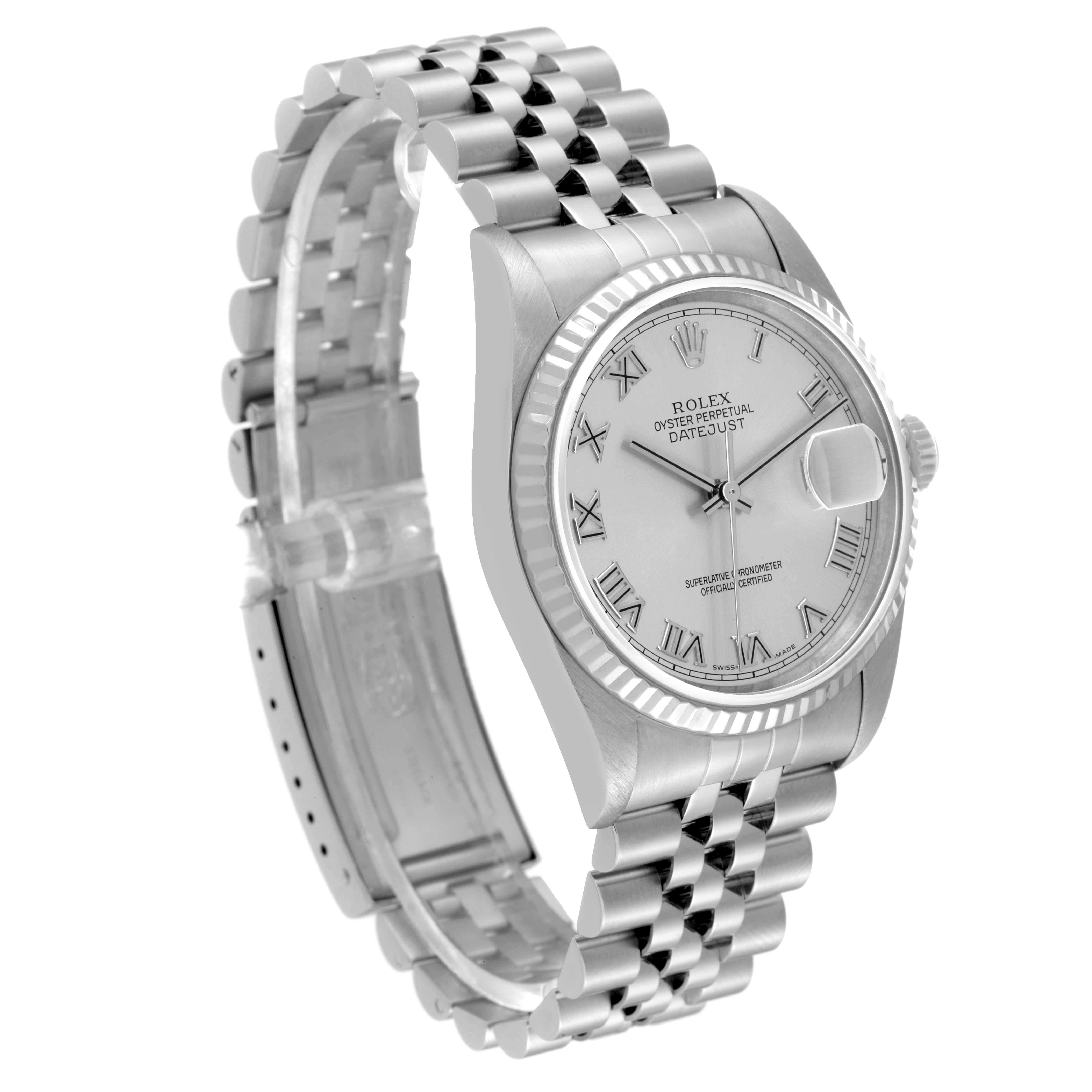 Rolex Datejust Steel White Gold Silver Roman Dial Mens Watch 16234 In Excellent Condition In Atlanta, GA