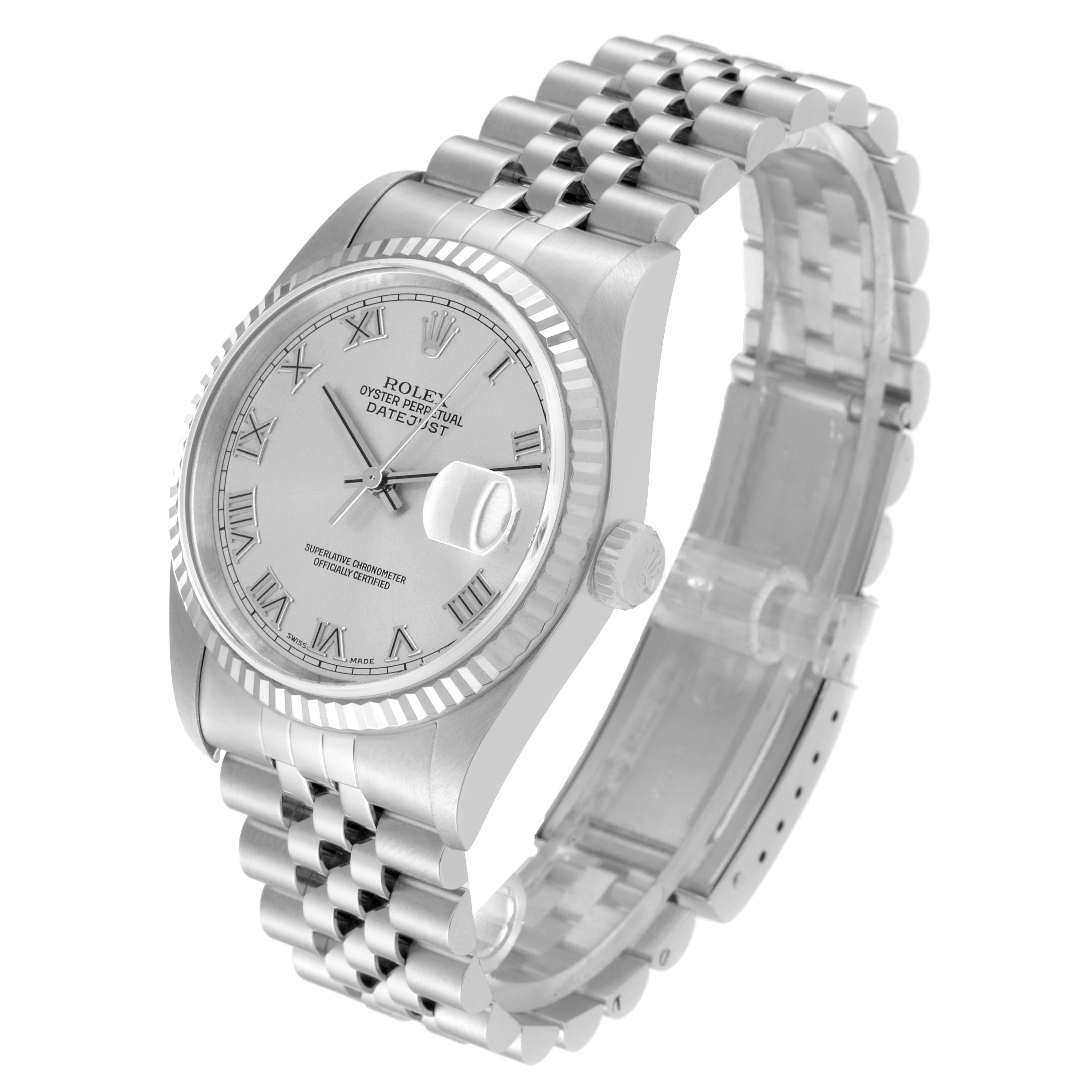 Men's Rolex Datejust Steel White Gold Silver Roman Dial Mens Watch 16234