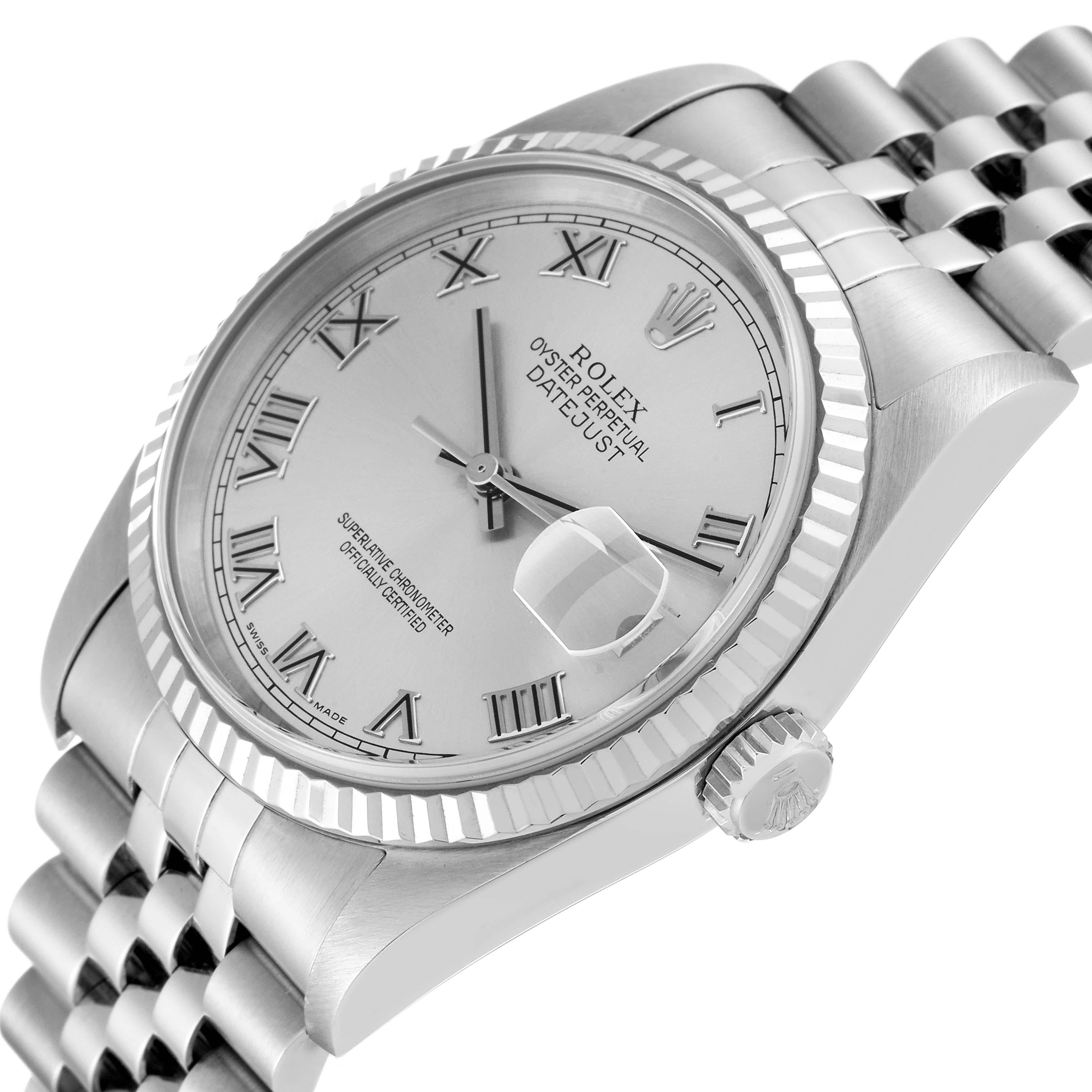 Rolex Datejust Steel White Gold Silver Roman Dial Mens Watch 16234 1