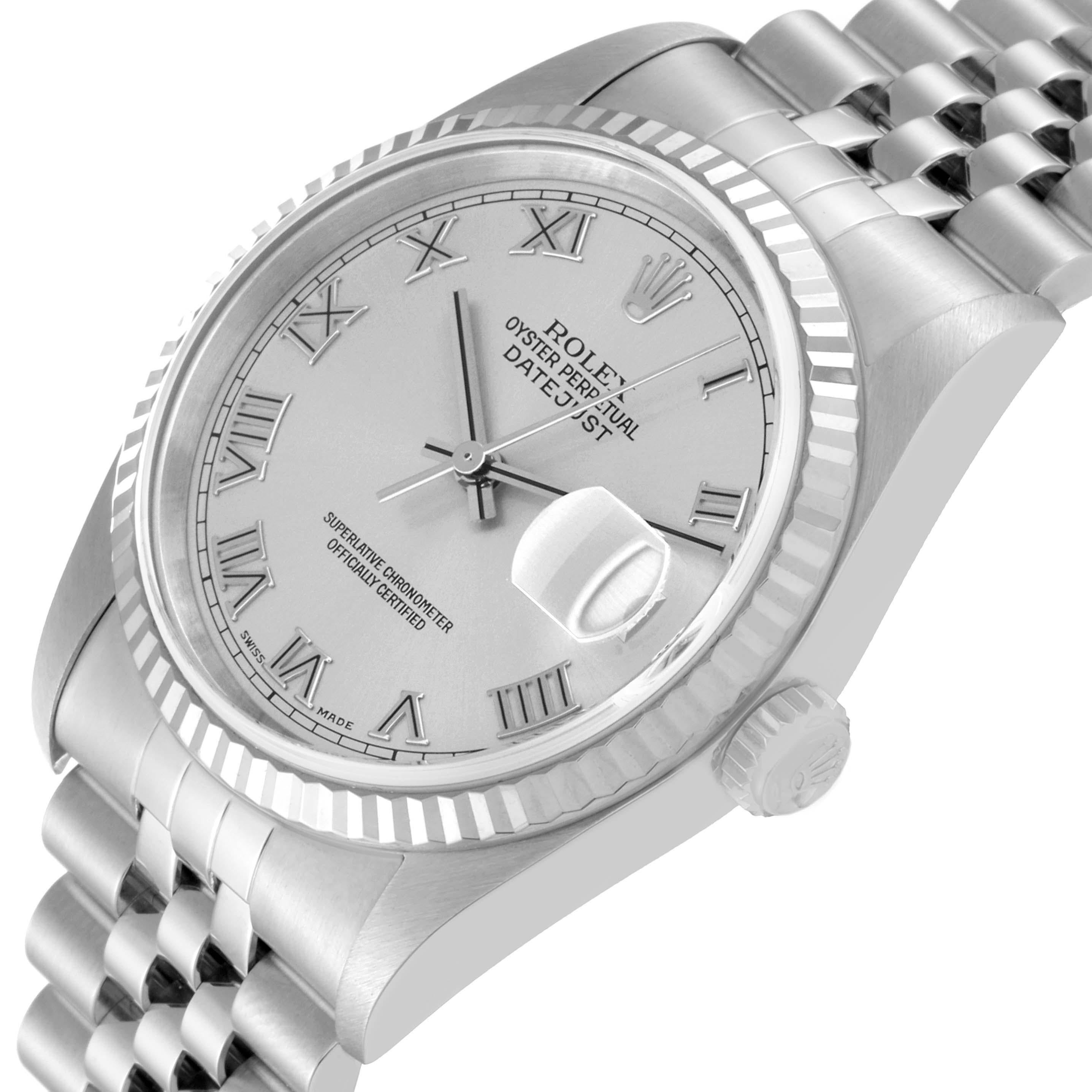 Rolex Datejust Steel White Gold Silver Roman Dial Mens Watch 16234 1