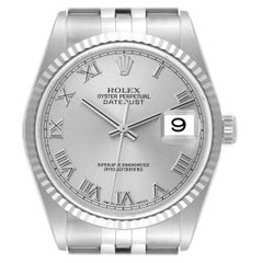 Rolex Datejust Steel White Gold Silver Roman Dial Mens Watch 16234