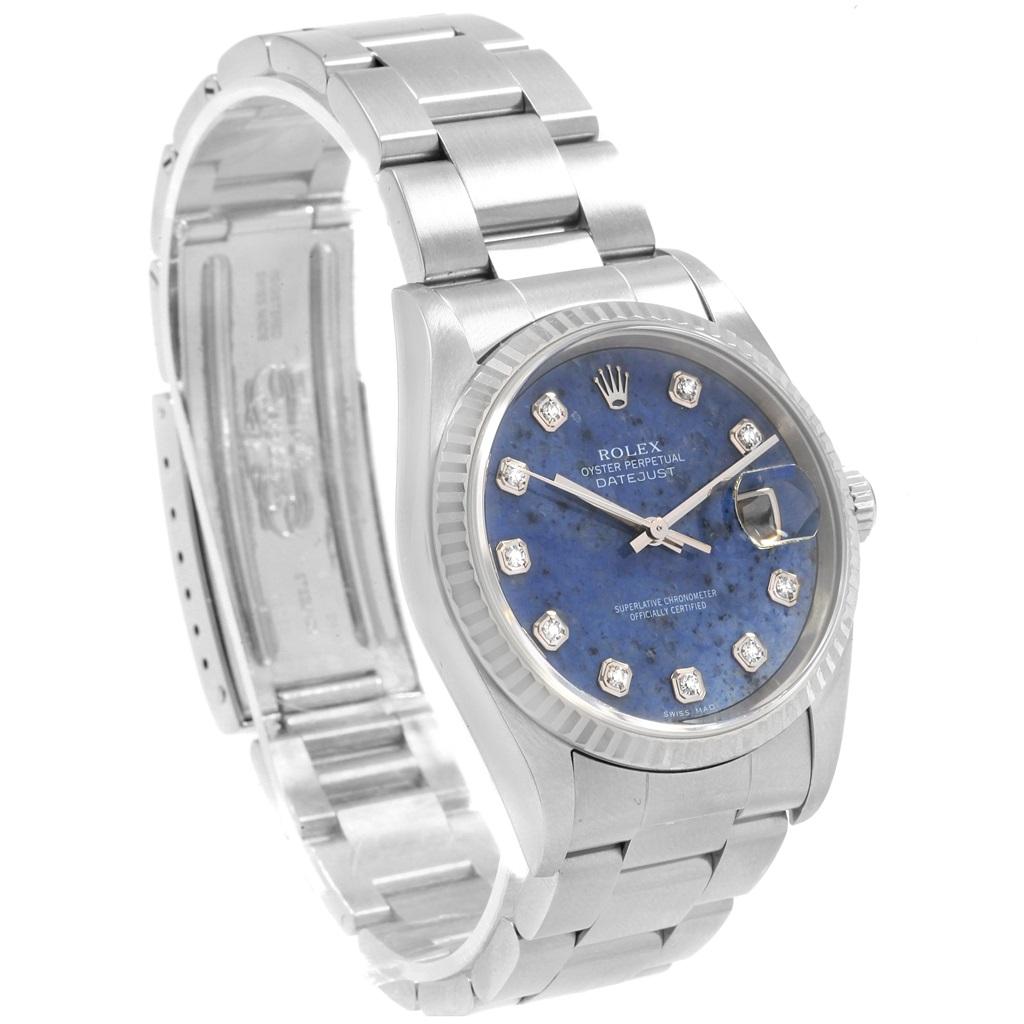 Rolex Datejust Steel White Gold Sodalite Diamond Dial Men's Watch 16234 For Sale 7