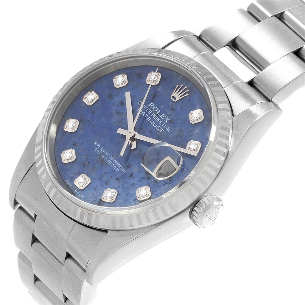 Rolex Datejust Steel White Gold Sodalite Diamond Dial Men's Watch 16234 In Excellent Condition For Sale In Atlanta, GA