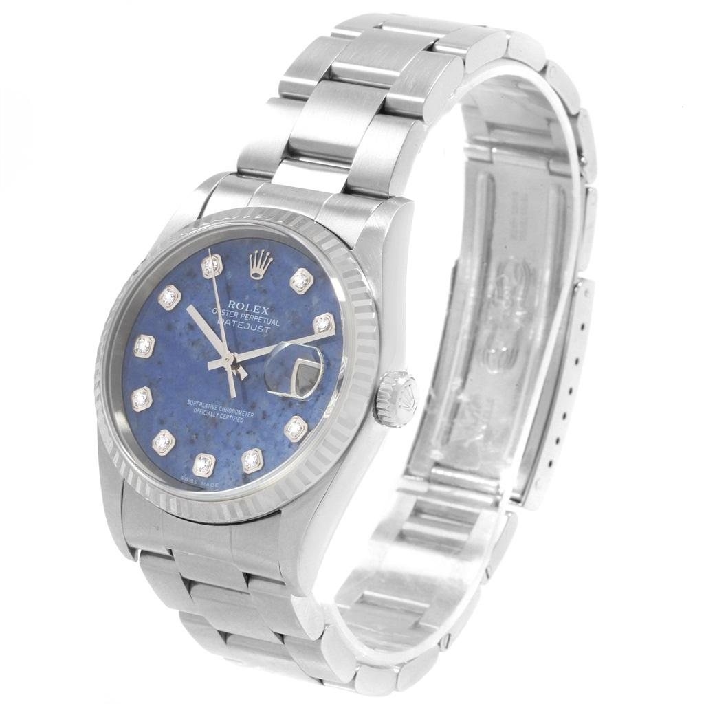 Rolex Datejust Steel White Gold Sodalite Diamond Dial Men's Watch 16234 For Sale 2