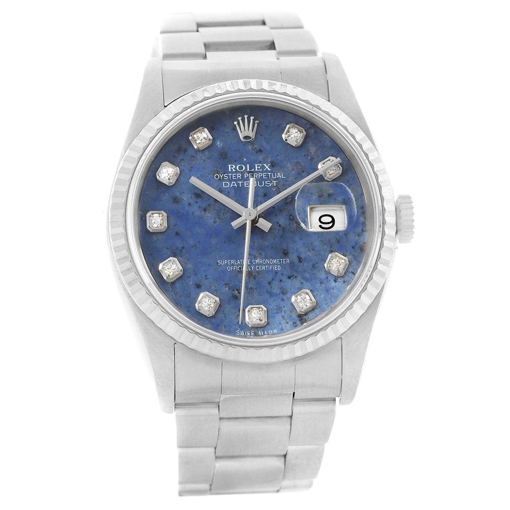 Rolex Datejust Steel White Gold Sodalite Diamond Dial Men's Watch 16234 For Sale 5