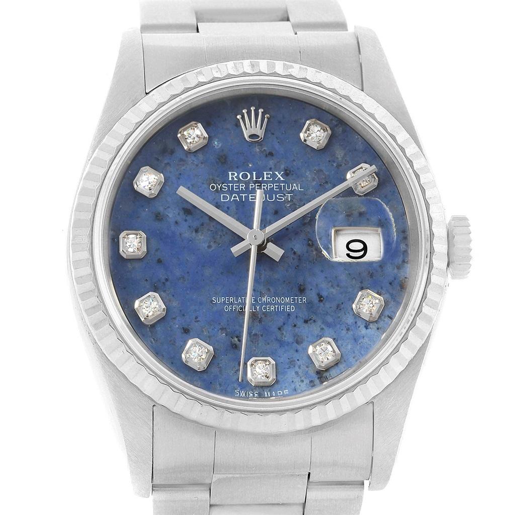 Rolex Datejust Steel White Gold Sodalite Diamond Dial Men's Watch 16234 For Sale 6