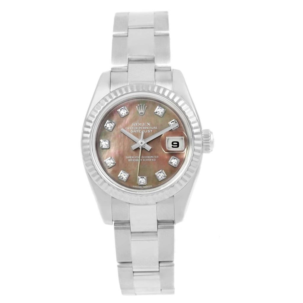 Women's Rolex Datejust Steel White Gold Tahitian MOP Diamond Ladies Watch 179174 For Sale