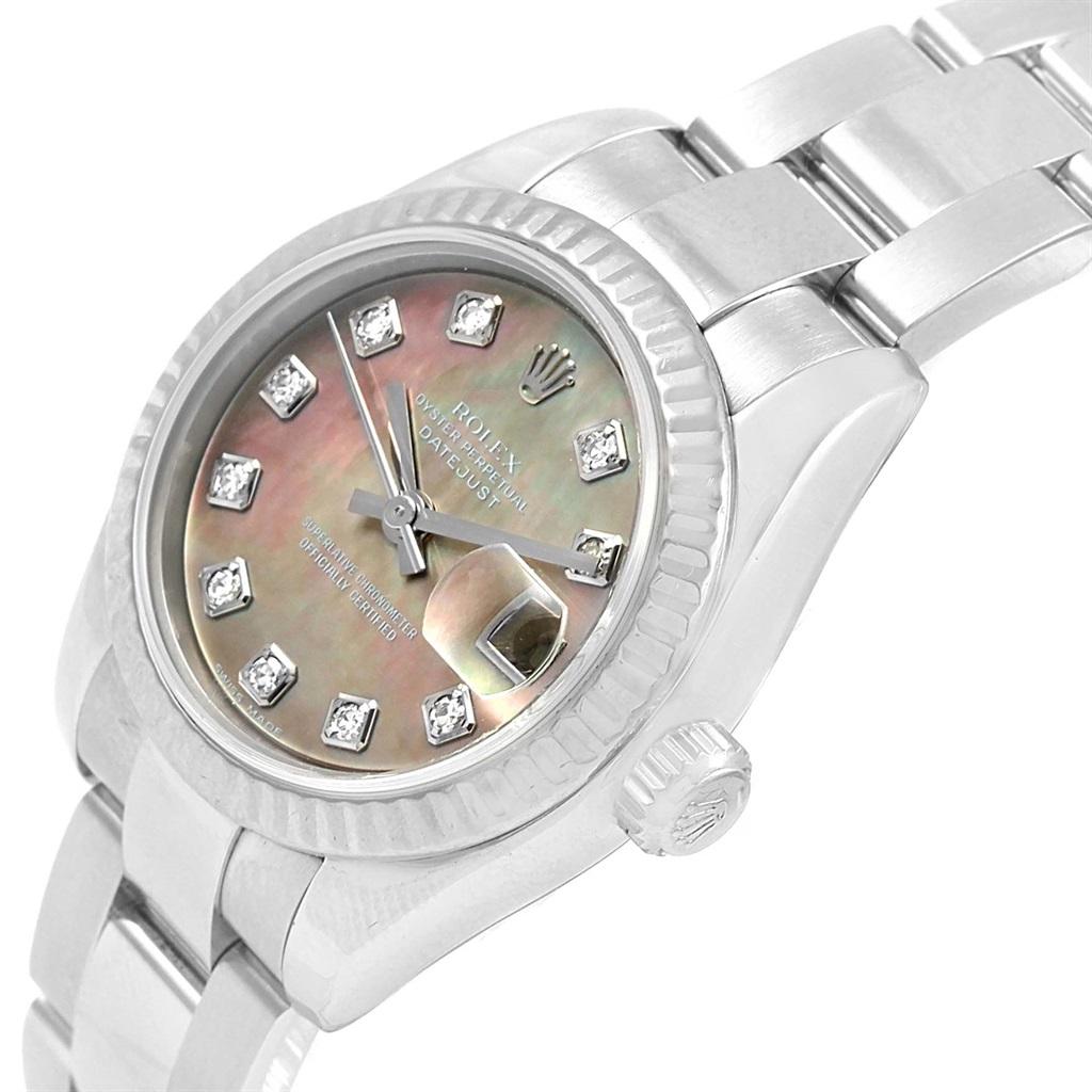 Rolex Datejust Steel White Gold Tahitian MOP Diamond Ladies Watch 179174 For Sale 3