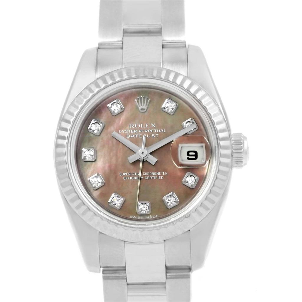 Rolex Datejust Steel White Gold Tahitian MOP Diamond Ladies Watch 179174 For Sale
