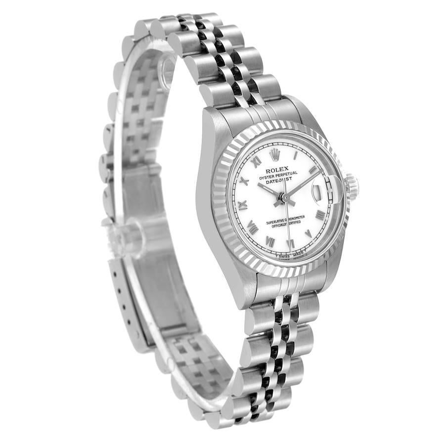 Rolex Montre Datejust en acier et or blanc avec cadran blanc, pour femmes 69174 Excellent état - En vente à Atlanta, GA