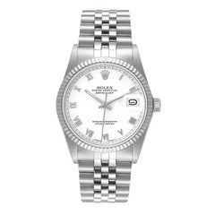 Rolex Datejust Steel White Gold White Dial Vintage Mens Watch 16014 Box Papers