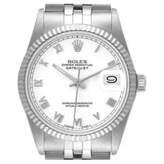 Rolex Datejust Steel White Gold White Dial Vintage Mens Watch 16014 Box Papers