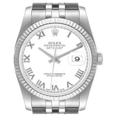 Rolex Datejust Steel White Gold White Roman Dial Mens Watch 116234 Box Card