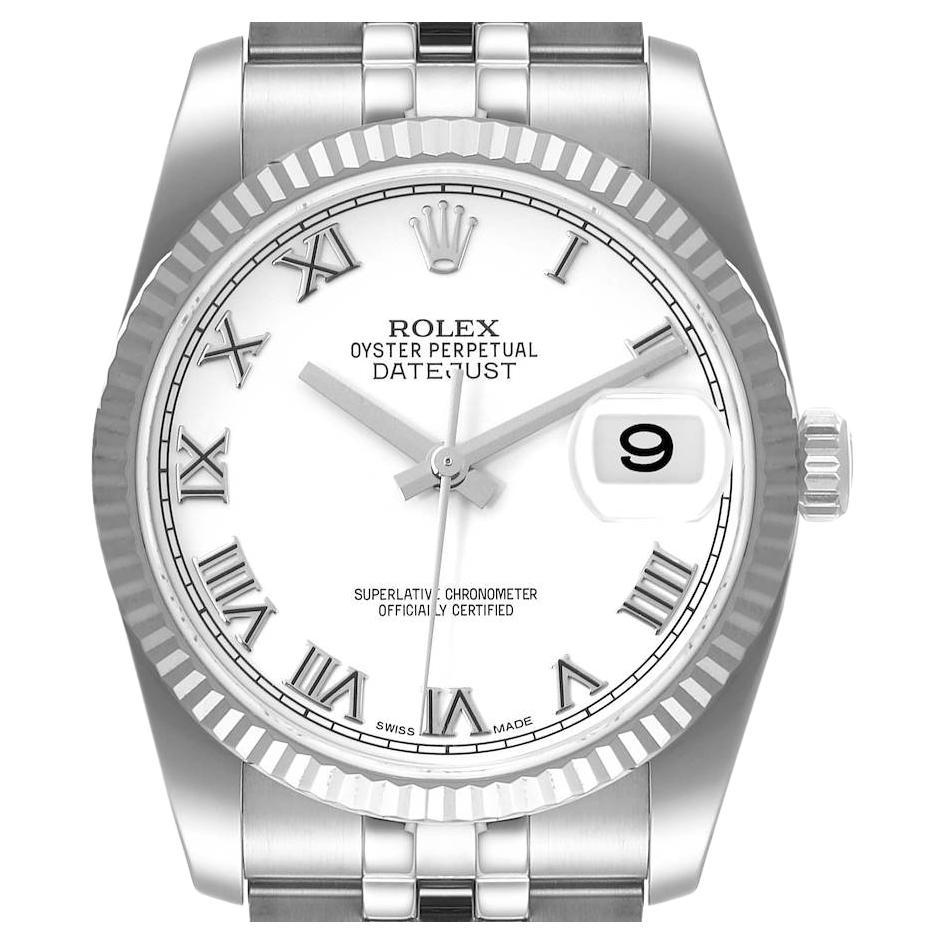 Rolex Datejust Steel White Gold White Roman Dial Mens Watch 116234 Box Card