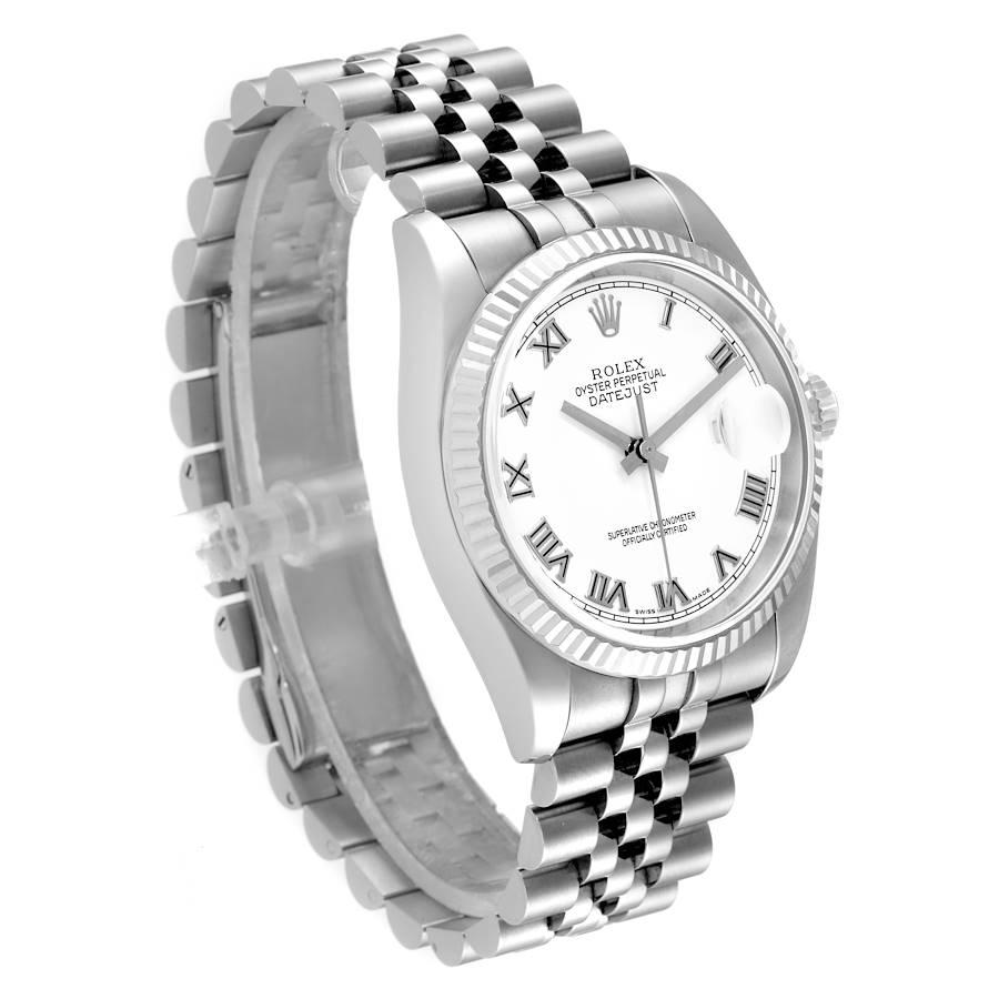 Rolex Datejust Steel White Gold White Roman Dial Mens Watch 116234 Box Papers In Excellent Condition In Atlanta, GA