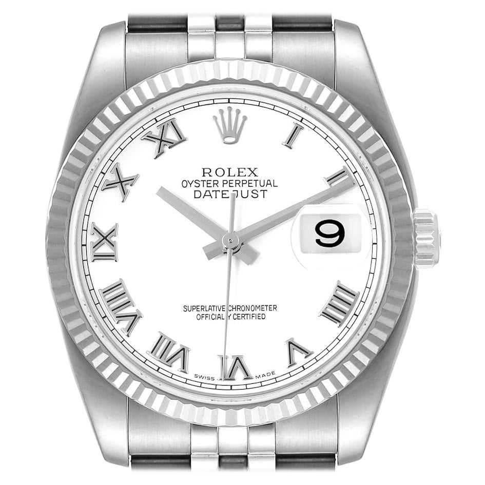 Rolex Datejust Stahl Weißgold Weiß römisches Zifferblatt Herrenuhr 116234 Box Papiere im Angebot