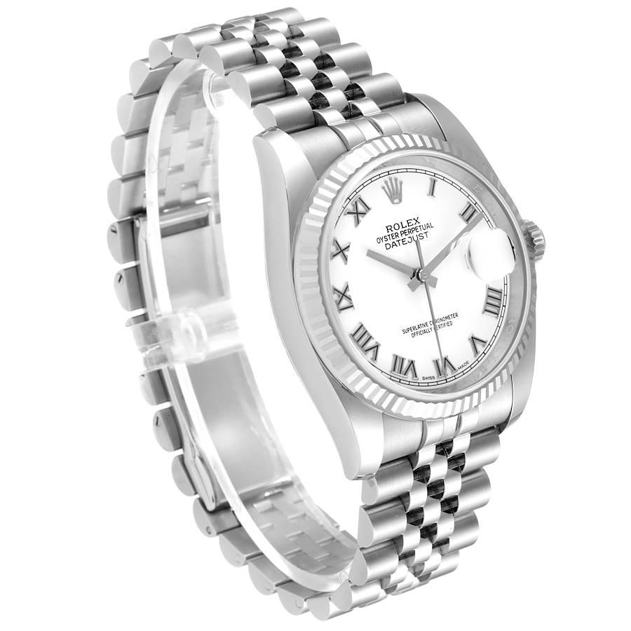 Rolex Datejust Steel White Gold White Roman Dial Mens Watch 116234 In Excellent Condition For Sale In Atlanta, GA
