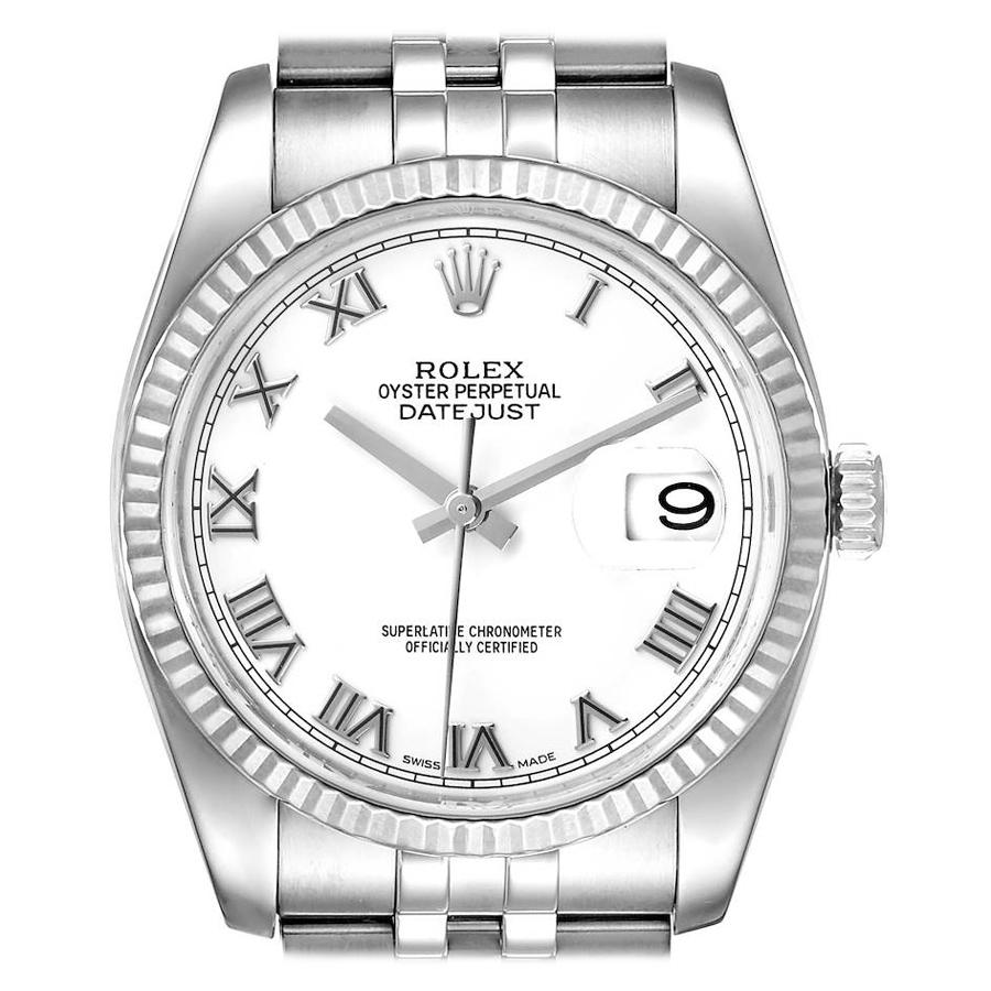 Rolex Datejust Steel White Gold White Roman Dial Mens Watch 116234 For Sale