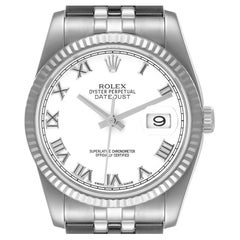Rolex Datejust Steel White Gold White Roman Dial Mens Watch 116234