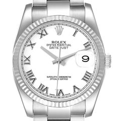 Rolex Datejust Steel White Gold White Roman Dial Mens Watch 116234