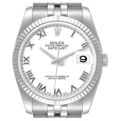 Rolex Datejust Steel White Gold White Roman Dial Mens Watch 116234