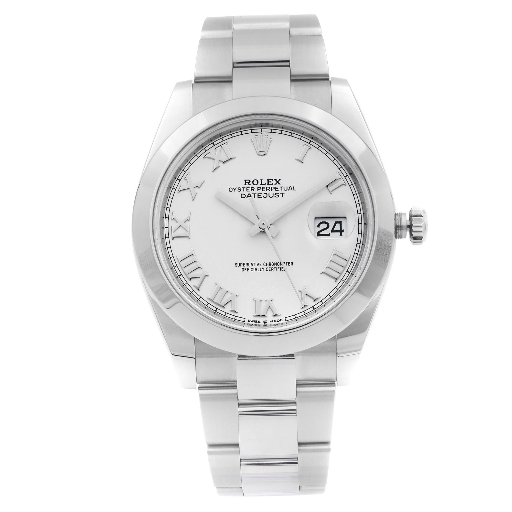 Rolex Datejust Steel White Roman Dial Smooth Automatic Men's Watch 126300