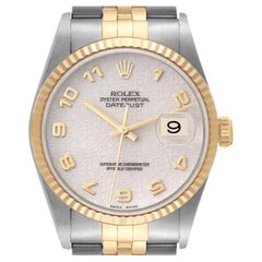 Rolex Datejust Steel Yellow Gold Anniversary Dial Mens Watch 16233 Box Papers