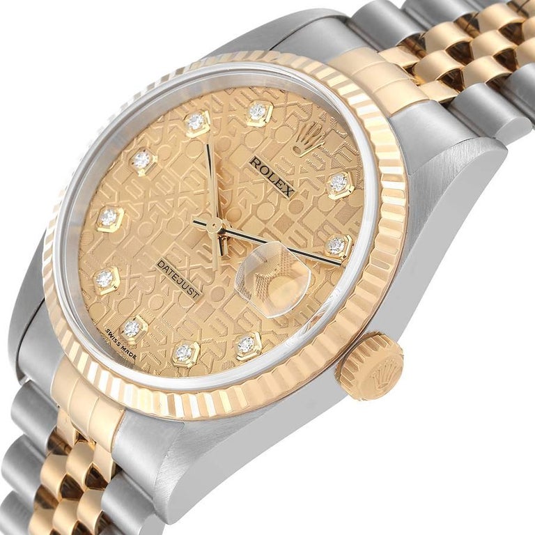 Rolex Datejust Steel Yellow Gold Anniversary Diamond Dial Mens Watch ...
