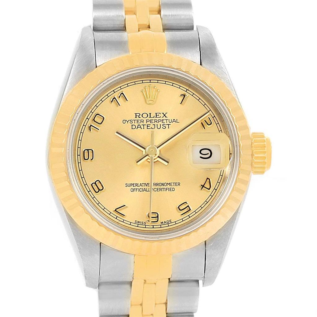 Rolex Datejust Steel Yellow Gold Arabic Dial Ladies Watch 79173 In Excellent Condition In Atlanta, GA