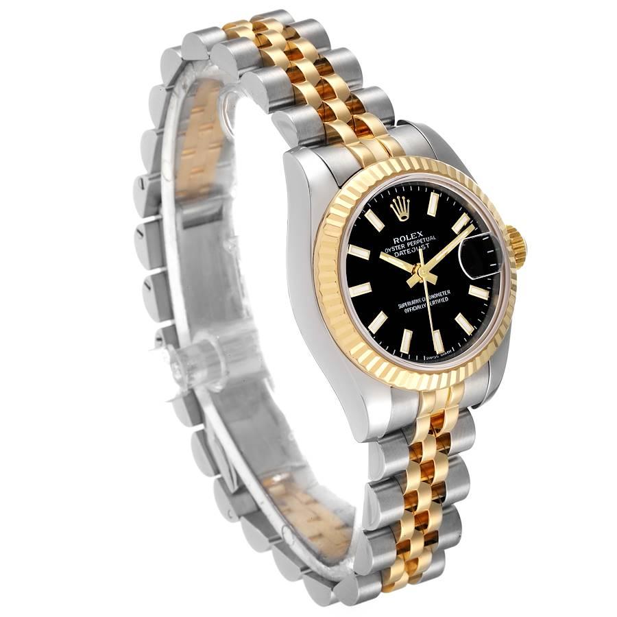 Rolex Datejust Steel Yellow Gold Black Dial Ladies Watch 179173 In Excellent Condition For Sale In Atlanta, GA