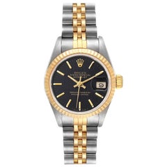 Rolex Datejust Steel Yellow Gold Black Dial Ladies Watch 69173 Box