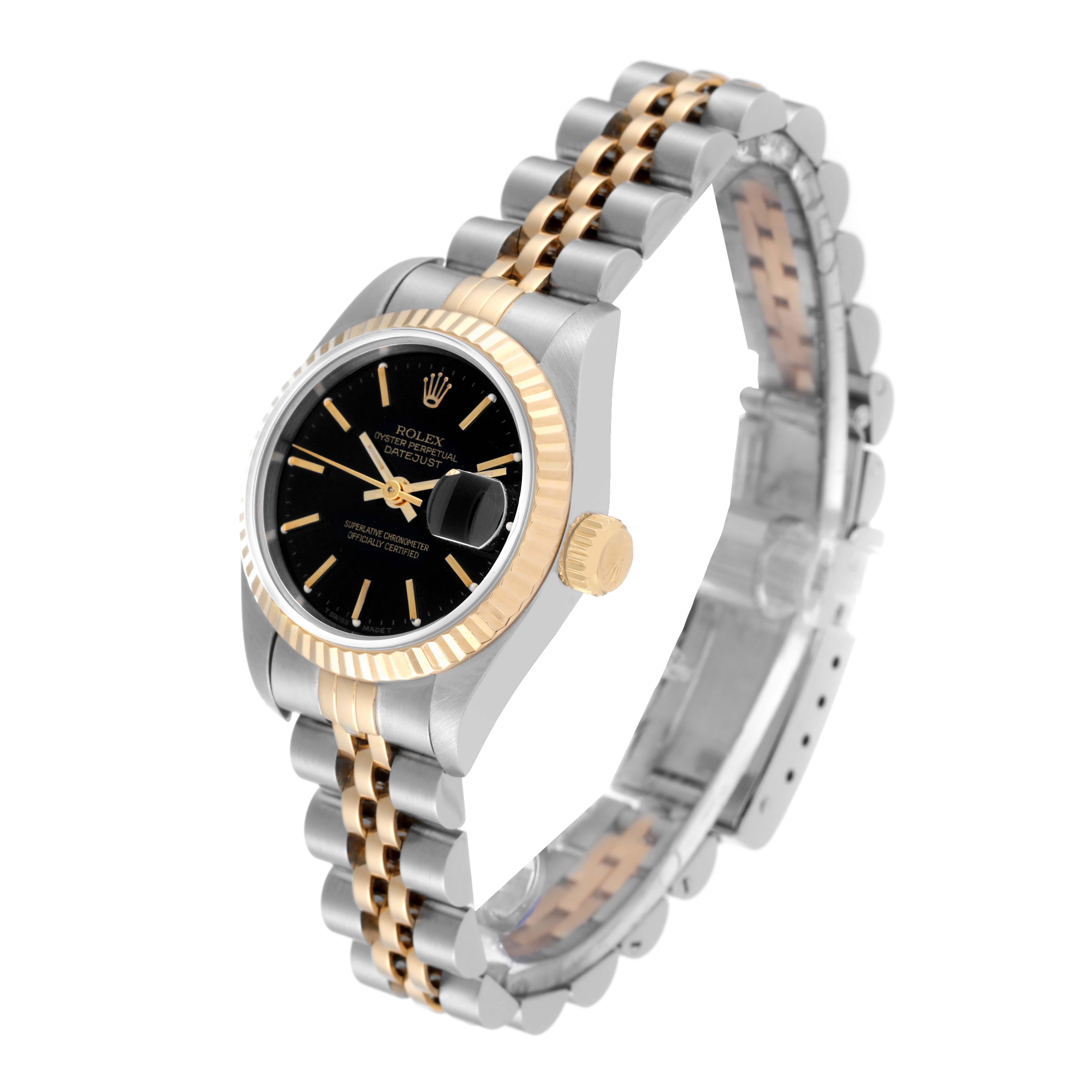 Women's Rolex Datejust Steel Yellow Gold Black Dial Ladies Watch 69173 For Sale