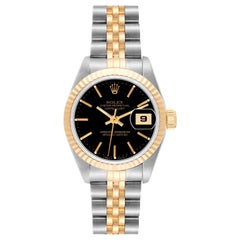 Vintage Rolex Datejust Steel Yellow Gold Black Dial Ladies Watch 69173