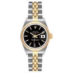 Rolex Datejust Steel Yellow Gold Black Dial Ladies Watch 79173 Box Papers