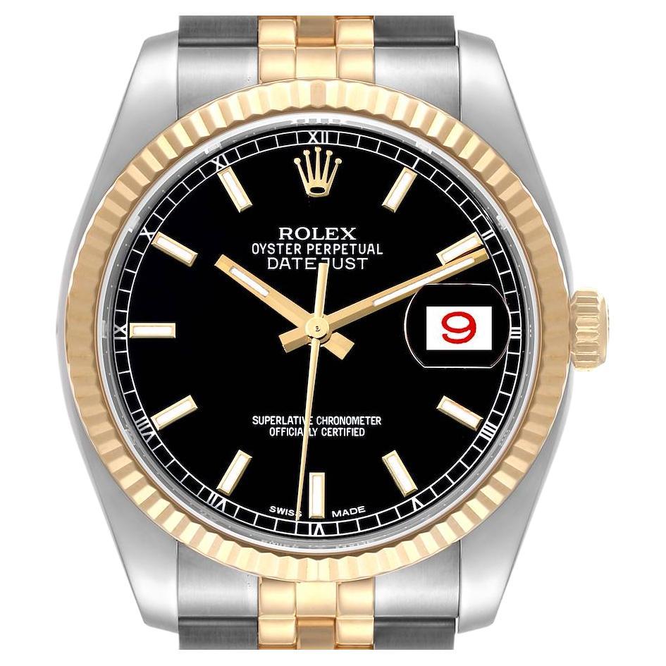Rolex Datejust Steel Yellow Gold Black Dial Mens Watch 116233