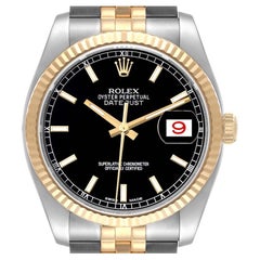 Rolex Datejust Steel Yellow Gold Black Dial Mens Watch 116233